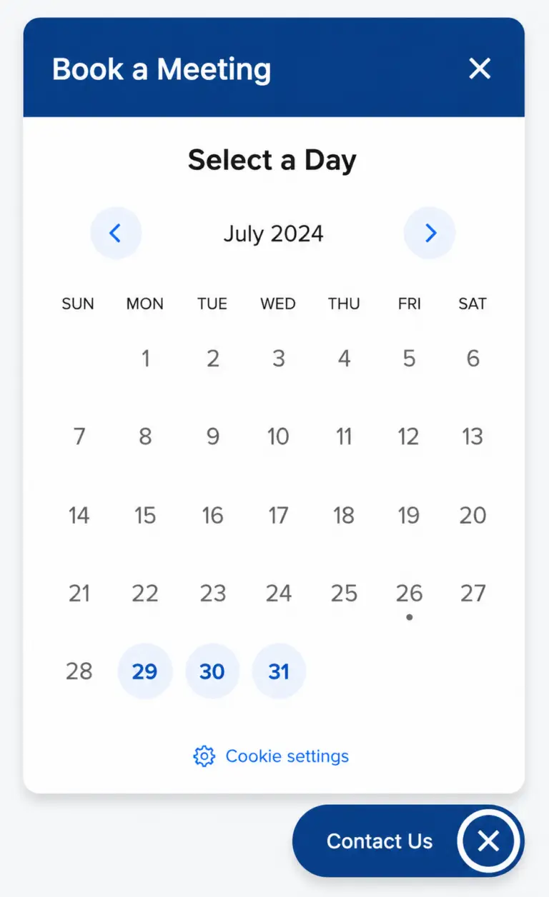 Mori Instant Connectâ„¢ 4 Booking calendar widget UI design
