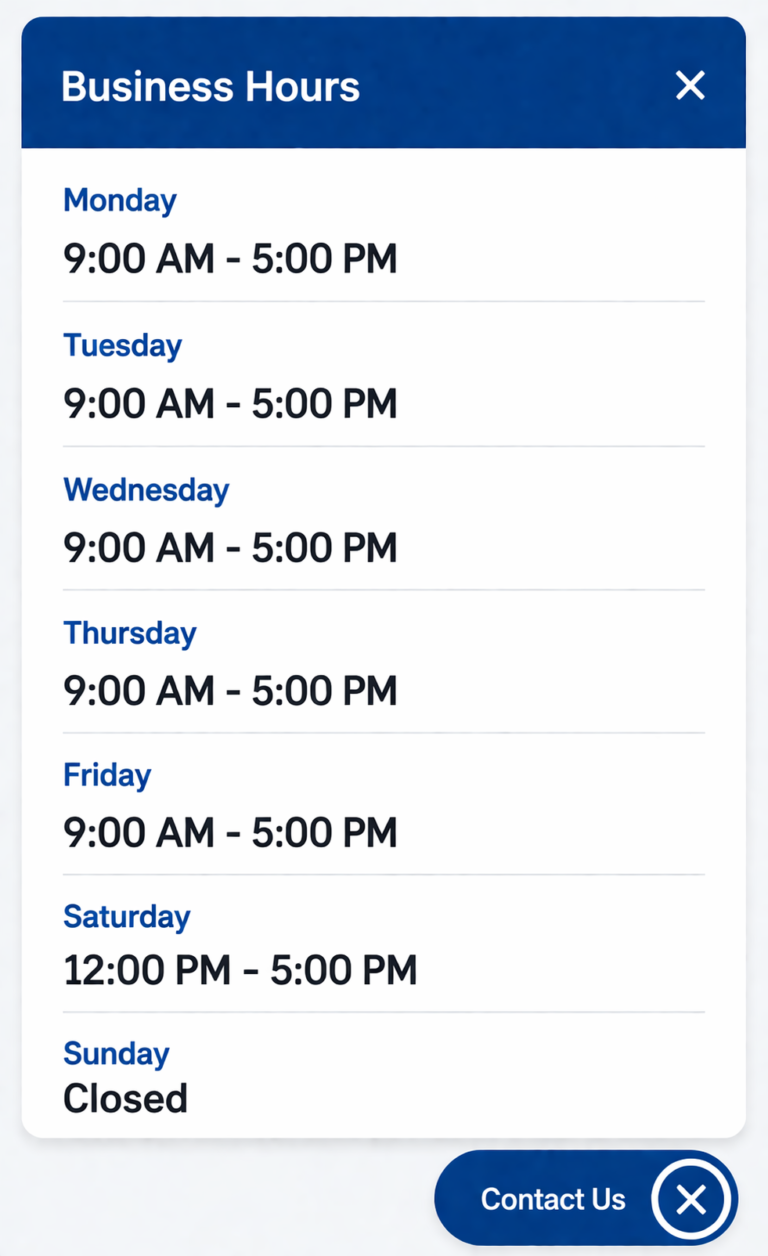 Business hours UI design on screen