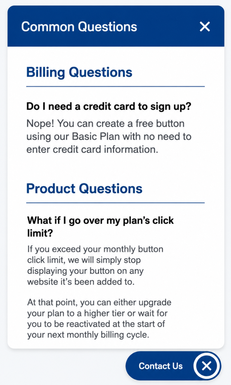 Mobile app FAQ modal design